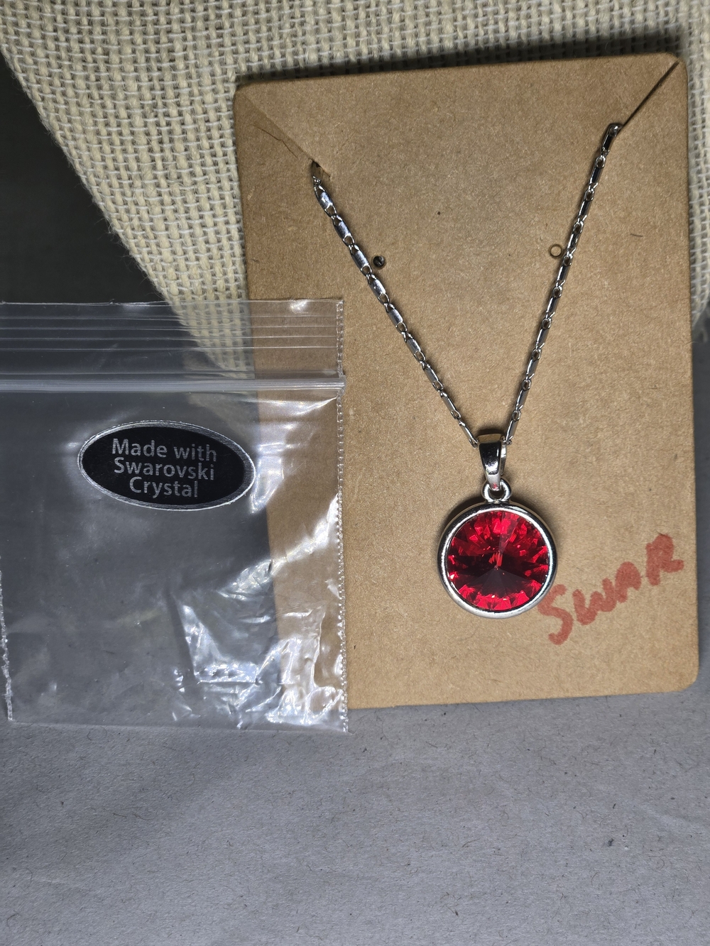 Swarovski Silver-Tone Necklace with Vibrant Red Crystal Pendant